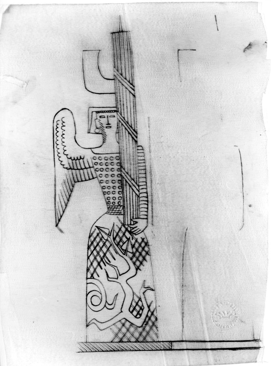 angiolo littorio, figura alata con fascio littorio (disegno preparatorio) di Ponti Giovanni (sec. XX)