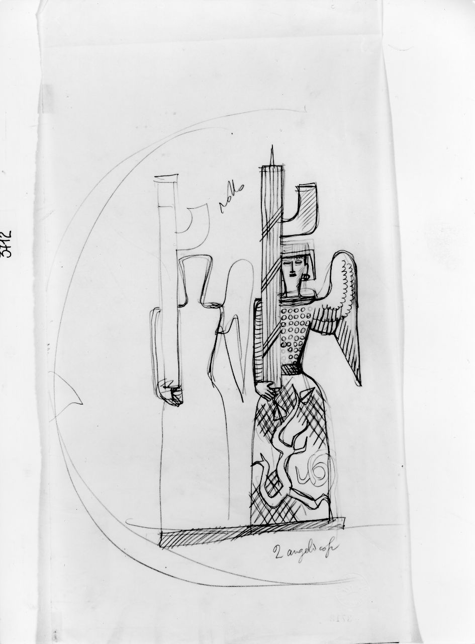 figure alate con fasci littori e altro (disegno) di Ponti Giovanni (sec. XX)
