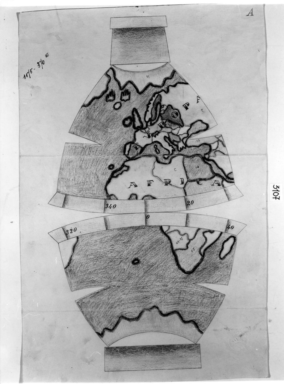 sviluppo lineare di sezione di vaso con carta geografica (disegno) di Ponti Giovanni (sec. XX)