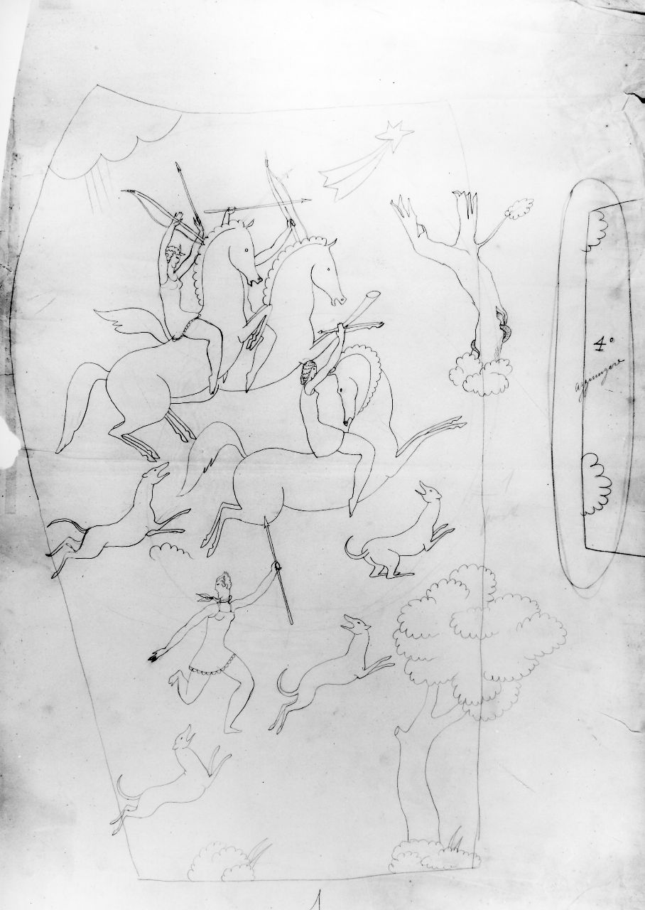 La Venatoria, scena di caccia (disegno) di Ponti Giovanni (sec. XX)