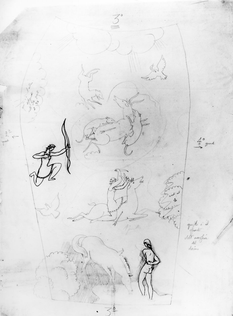 La Venatoria, scena di caccia (disegno) di Ponti Giovanni (sec. XX)
