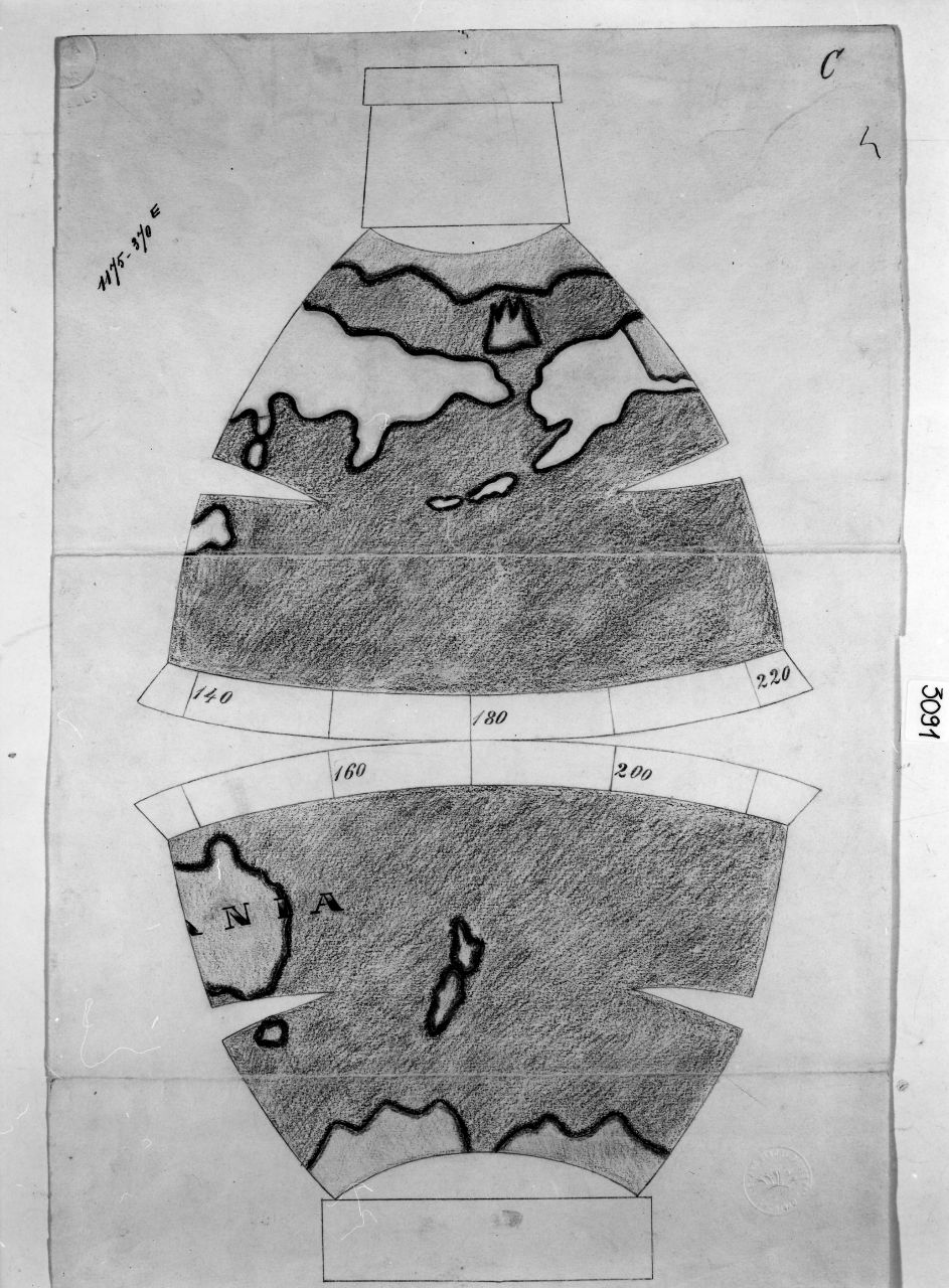 sviluppo lineare di sezione di vaso con carta geografica (disegno) di Ponti Giovanni (sec. XX)