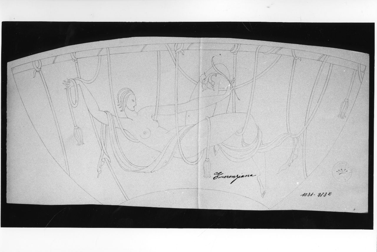 Emerenziana, figura femminile nuda sospesa su funi (disegno preparatorio) di Ponti Giovanni (sec. XX)
