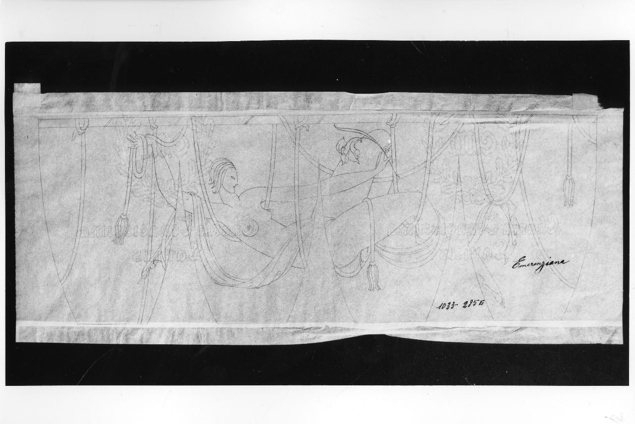 Emerenziana, figura femminile nuda sospesa su funi (disegno preparatorio) di Ponti Giovanni (sec. XX)