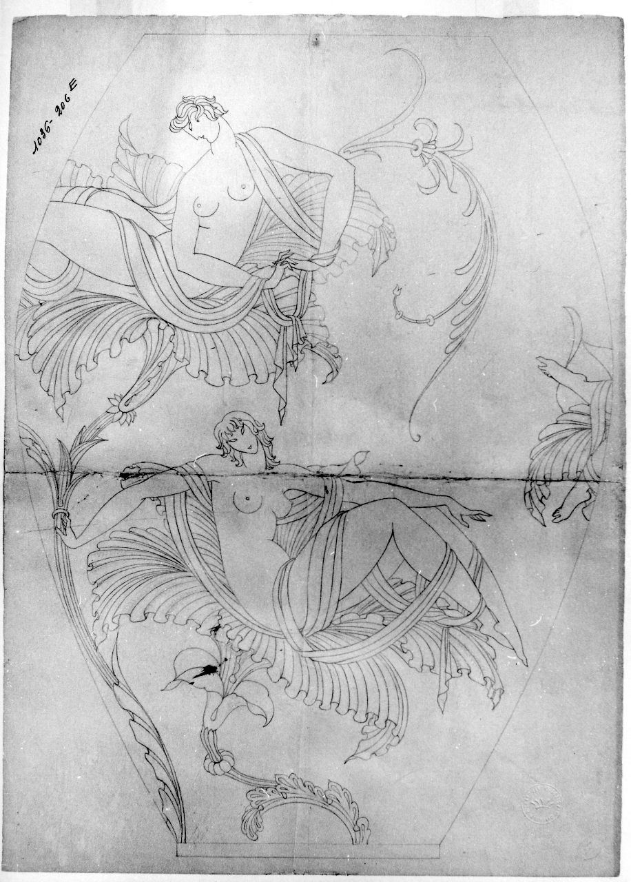 figure femminili nude su fiori (disegno preparatorio) di Ponti Giovanni (sec. XX)