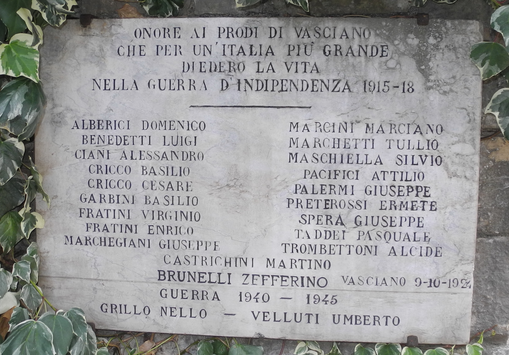 lapide commemorativa ai caduti, opera isolata - ambito Italia centrale (primo quarto, secondo quarto sec. XX, sec. XX)