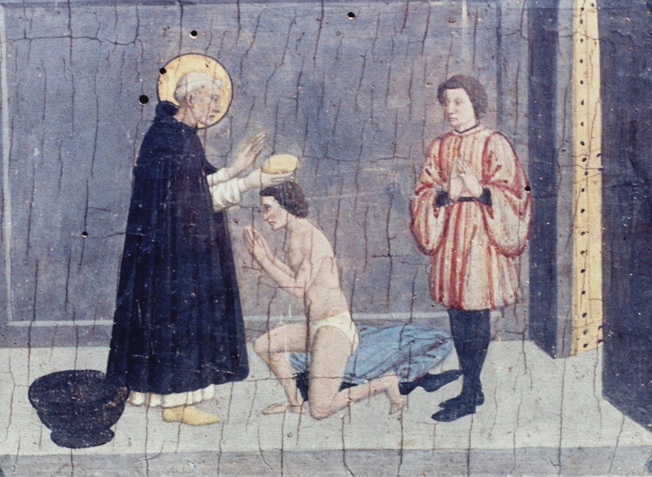 San Vincenzo Ferrer battezza un giovane (scomparto di predella) di Giovanni Francesco da Rimini (sec. XV)
