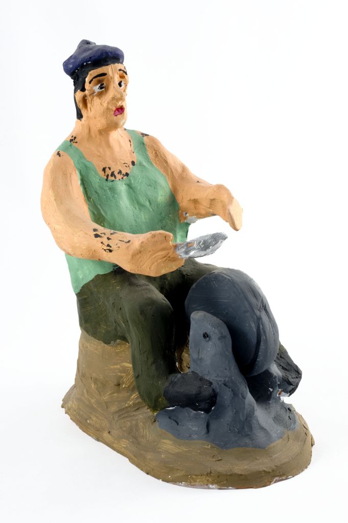 Arrotino, figura maschile con mola da arrotino (fischietto, a fessura interna, strumenti musicali) di Anelli Pietro - scuola (1989 post - 2015 ante)