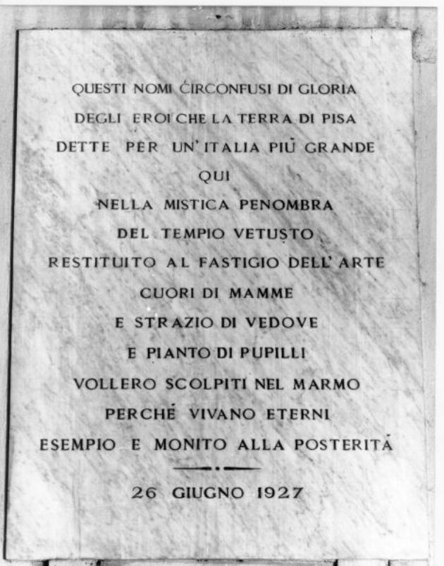 Soggetto assente (lapide commemorativa ai caduti) - ambito toscano (sec. XX)