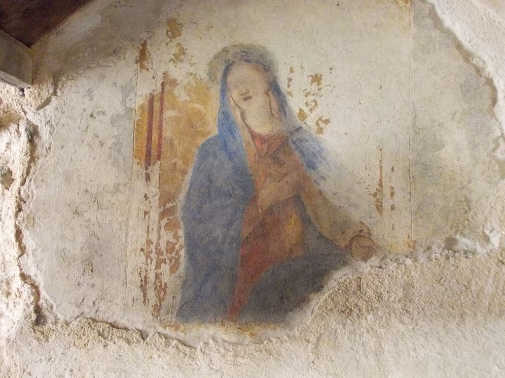 Madonna e motivi decorativi geometrici (dipinto) - ambito laziale (XVII)