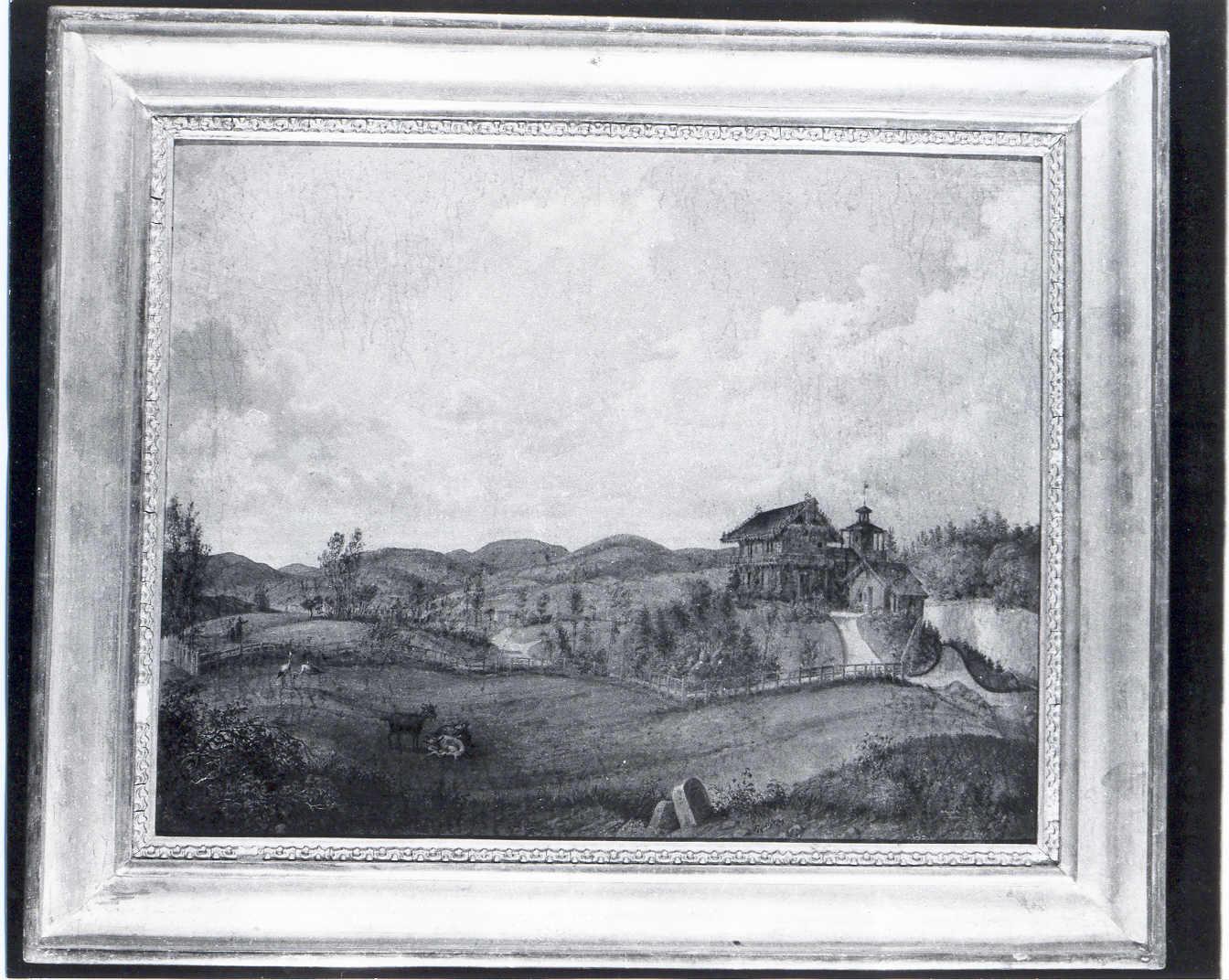 Paesaggio con villa e padiglione, paesaggio (dipinto) - ambito austro-ungarico (seconda metà sec. XIX)