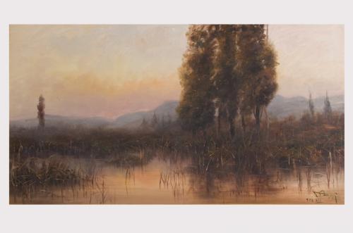 Paesaggio palustre (dipinto) di Bini A (sec. XX)