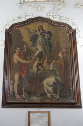 Assunzione della Vergine tra san Giovanni Battista e san Gennaro, angeli, putti (dipinto) - ambito Italia meridionale (prima metà sec. XX)