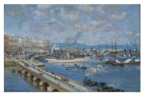 Veduta porto di Gallipoli (dipinto) di Pagliano Giulio (sec. XX)