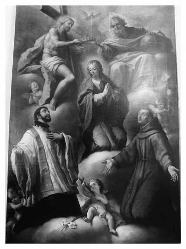 L'Eterno Padre con i santi Fortunato e Francesco d'Assisi (dipinto) - ambito Italia meridionale (prima metà sec. XVIII)