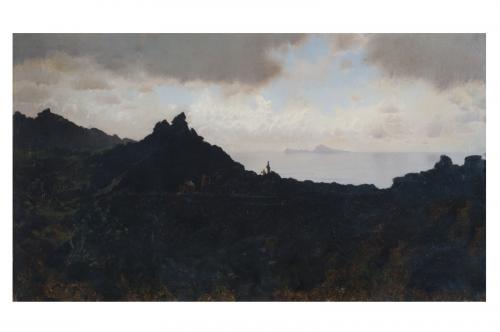 Delle asperità vesuviane, veduta del golfo di Napoli e dell'isola di Capri (dipinto) di De Nittis Giuseppe Gaetano (sec. XIX)