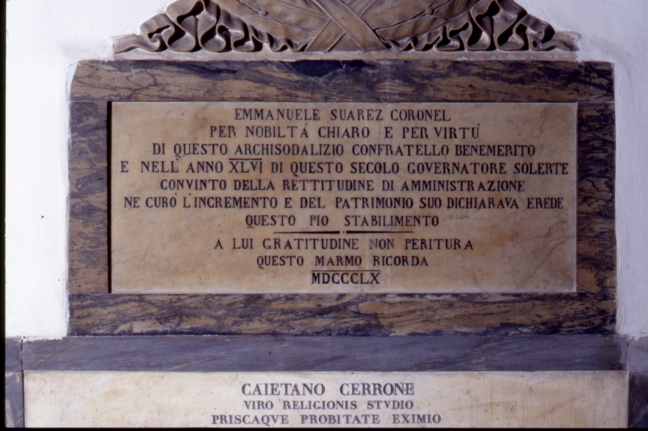 lapide commemorativa, elemento d'insieme - bottega napoletana (sec. XIX)