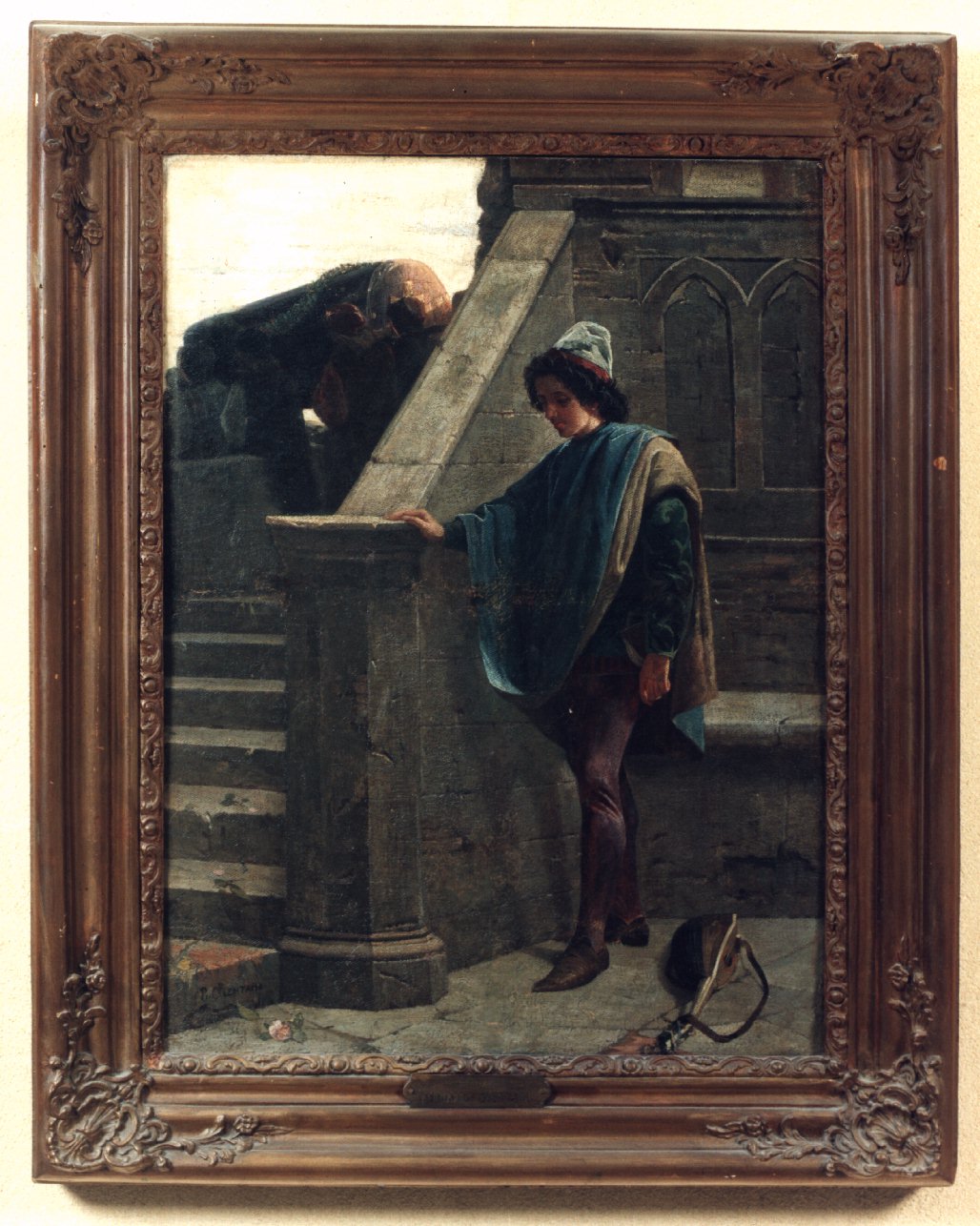 il lutto del menestrello, figura maschile (dipinto) di Celentano Bernardo (seconda metà sec. XIX)