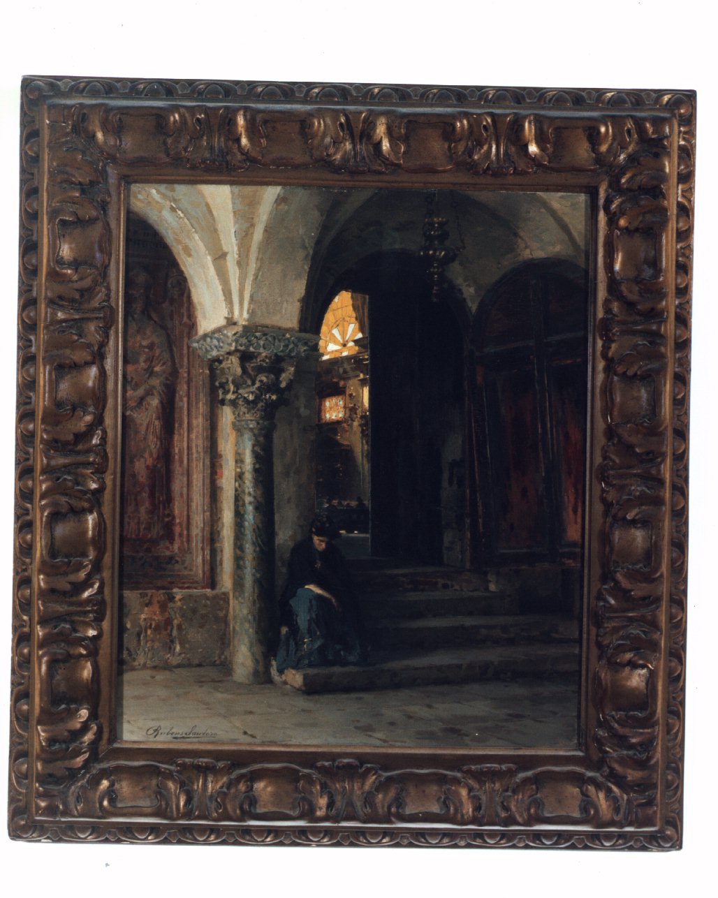 anima in pena, interno con figura (dipinto) di Santoro Rubens (secc. XIX/ XX)