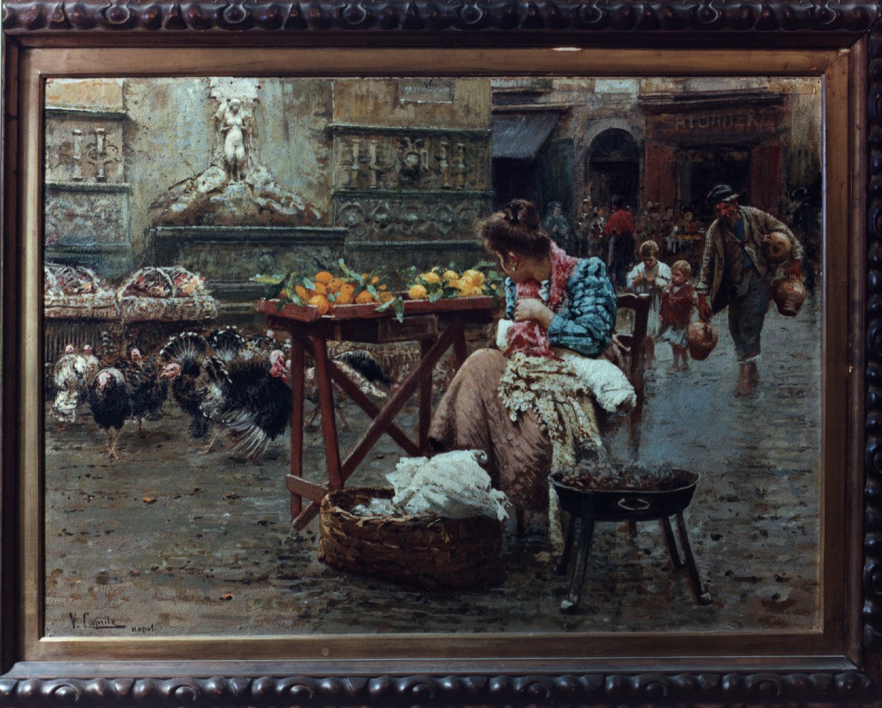 vecchia napoli, scena di mercato (dipinto) di Caprile Vincenzo (sec. XX, sec. XX)
