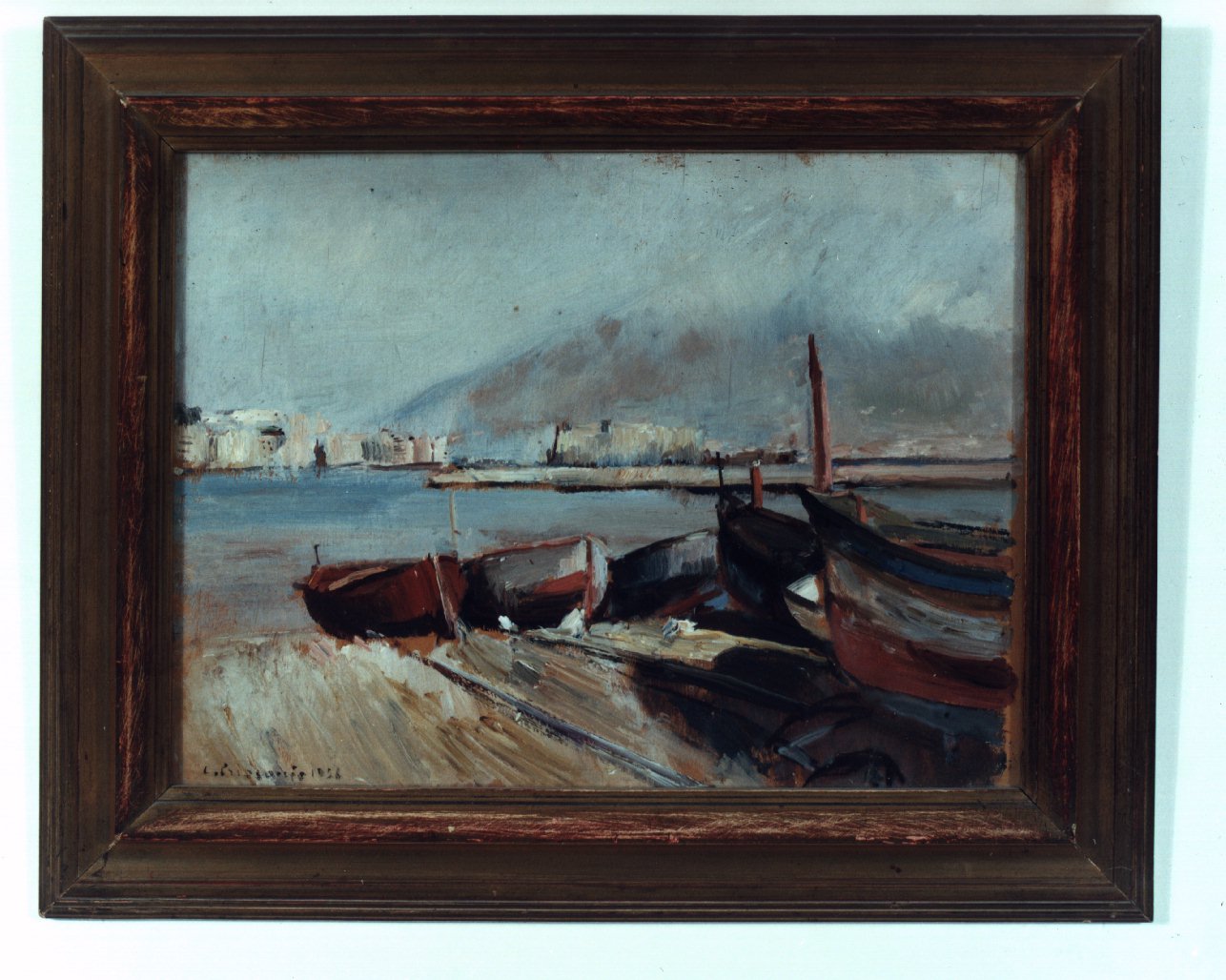 marina con barche (dipinto) di Crisconio Luigi (sec. XX)