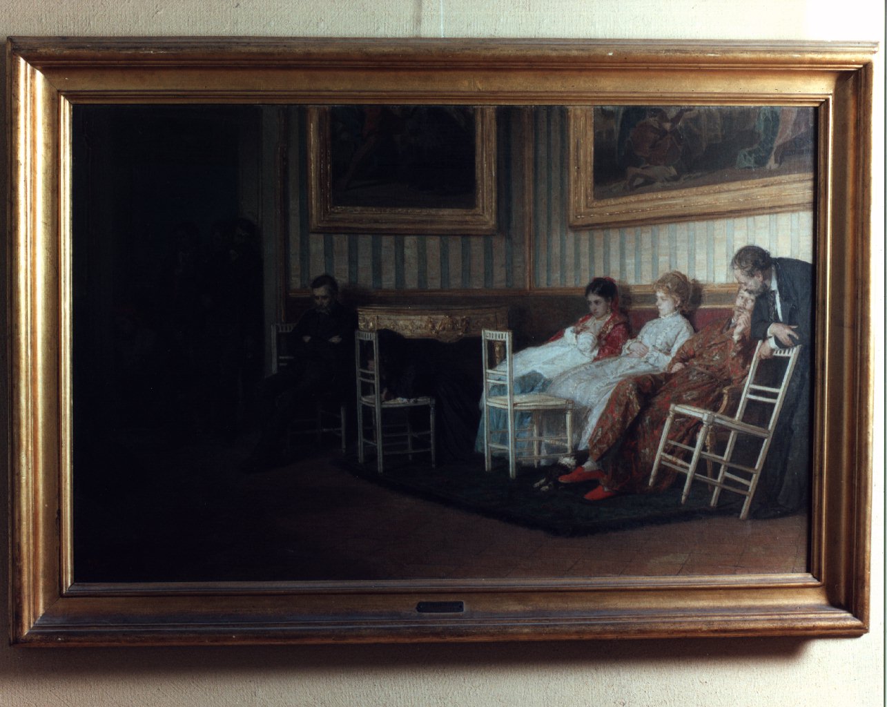 la messa in casa, scena di casa borghese con figure sedute (dipinto) di Toma Gioacchino (sec. XIX)