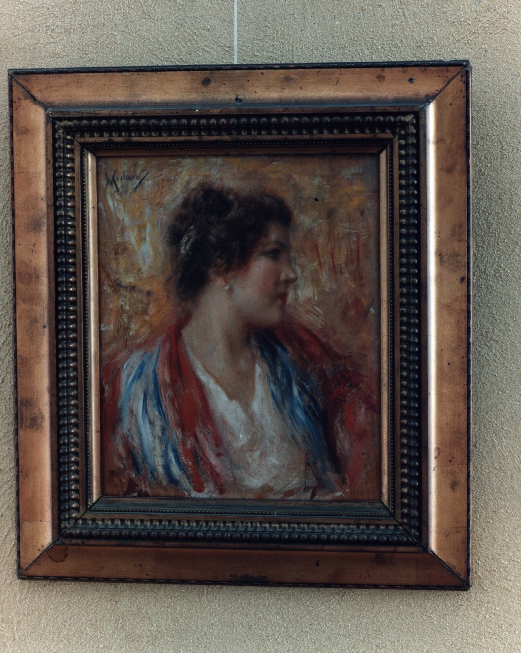 ritratto di popolana, ritratto femminile a mezza figura (dipinto) di Migliaro Vincenzo (primo quarto sec. XX)