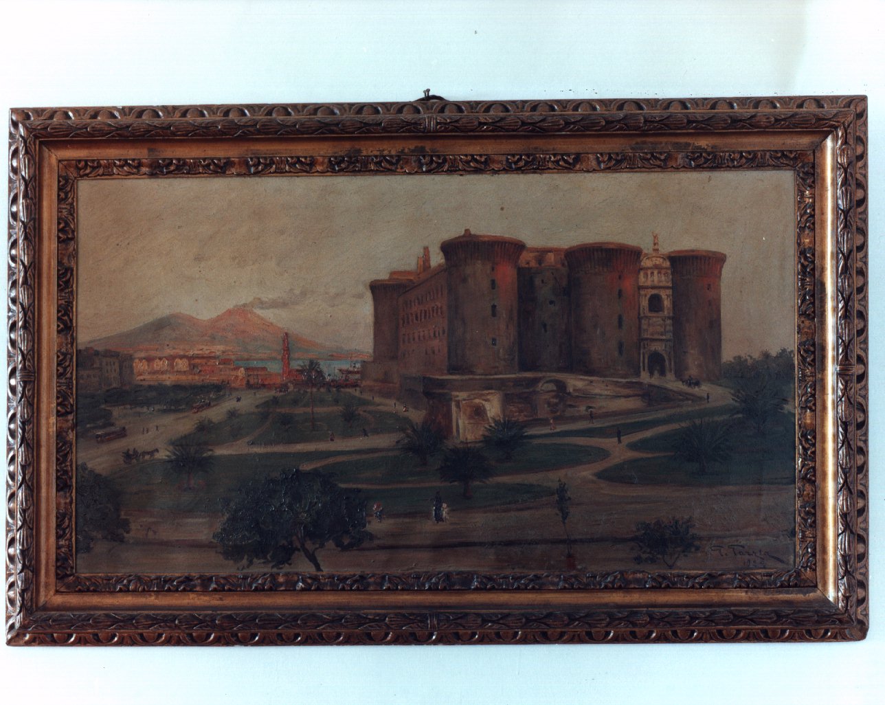 Maschio Angioino, veduta di Castel Nuovo (dipinto) di Garzia Giuseppe (sec. XX)