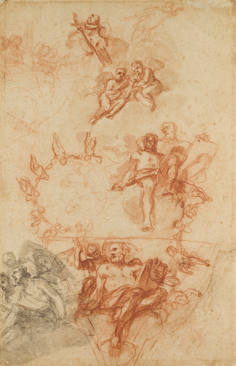 studio per gli affreschi della chiesa di S. Biagio a Modena, studio per gli affreschi della chiesa di S. Biagio a Modena (disegno) di Preti Mattia detto Cavalier Calabrese (metà sec. XVII)
