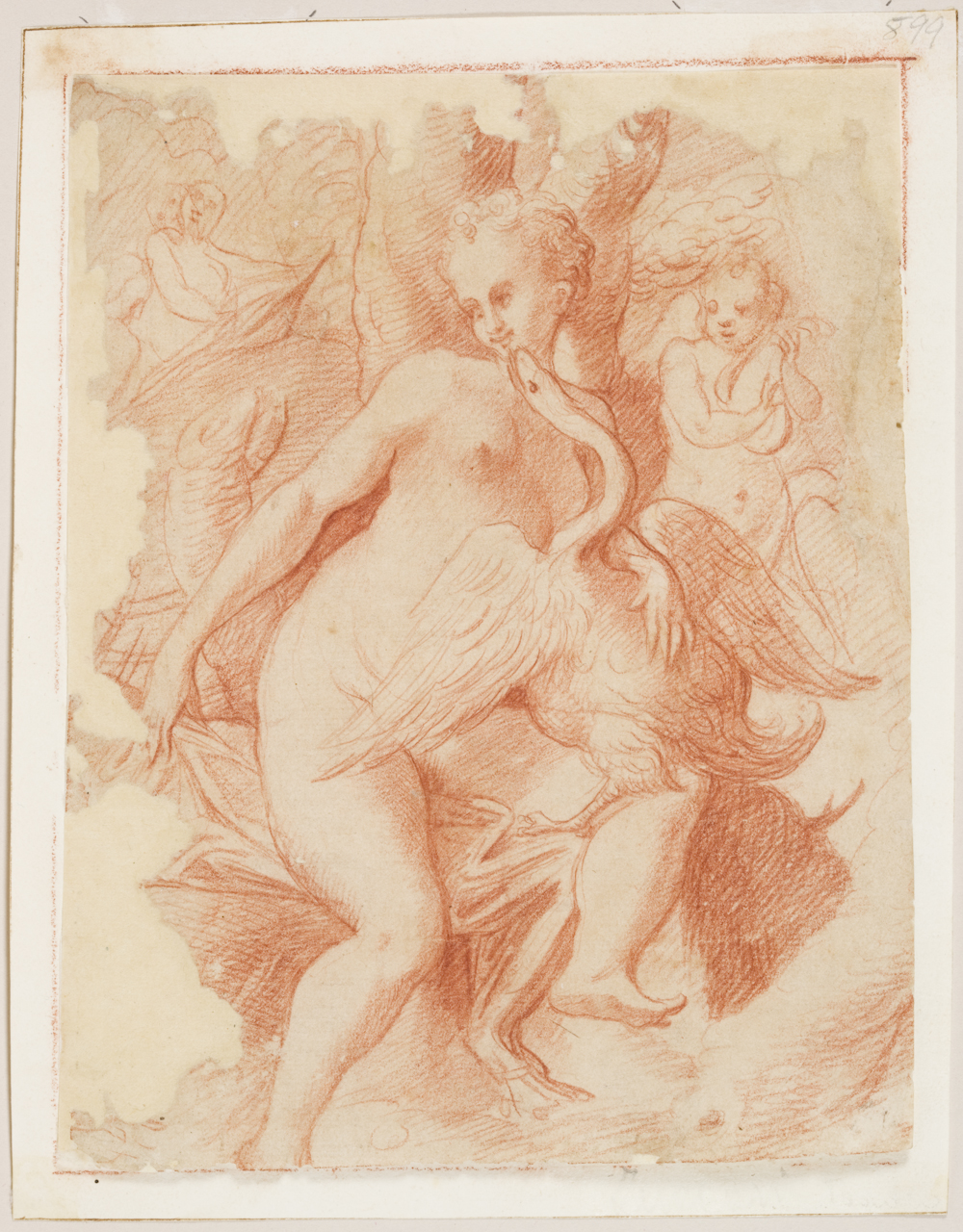 Leda e il cigno (disegno) - ambito bolognese (?) (secc. XVI/ XVII)