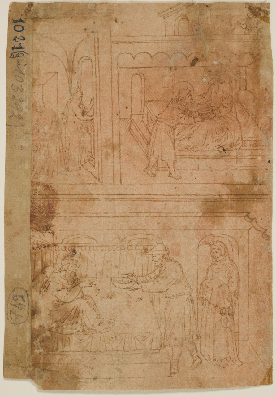 Storie di Isacco, studio dello sposalizio della Vergine (disegno) di Spinelli Parri (secc. XIV/ XV)