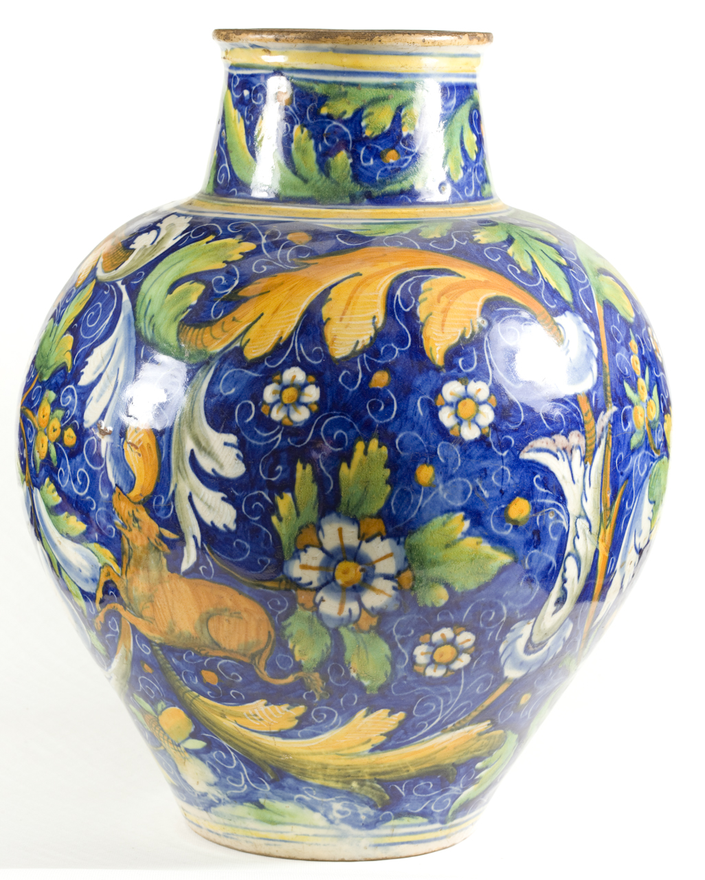 motivi decorativi a fiori e frutta (vaso a palla) - manifattura veneziana (seconda metà sec. XVI)