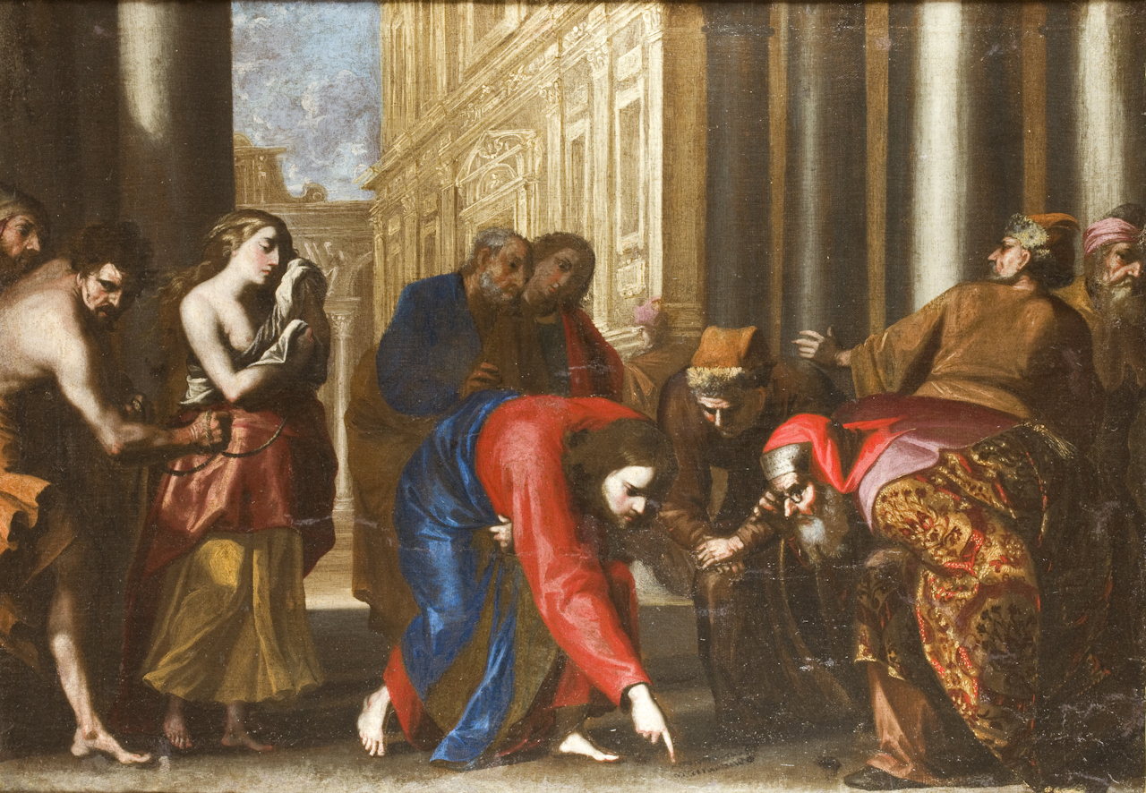 Cristo e l'adultera (dipinto) di Cavallino Bernardo (scuola) (sec. XVII)