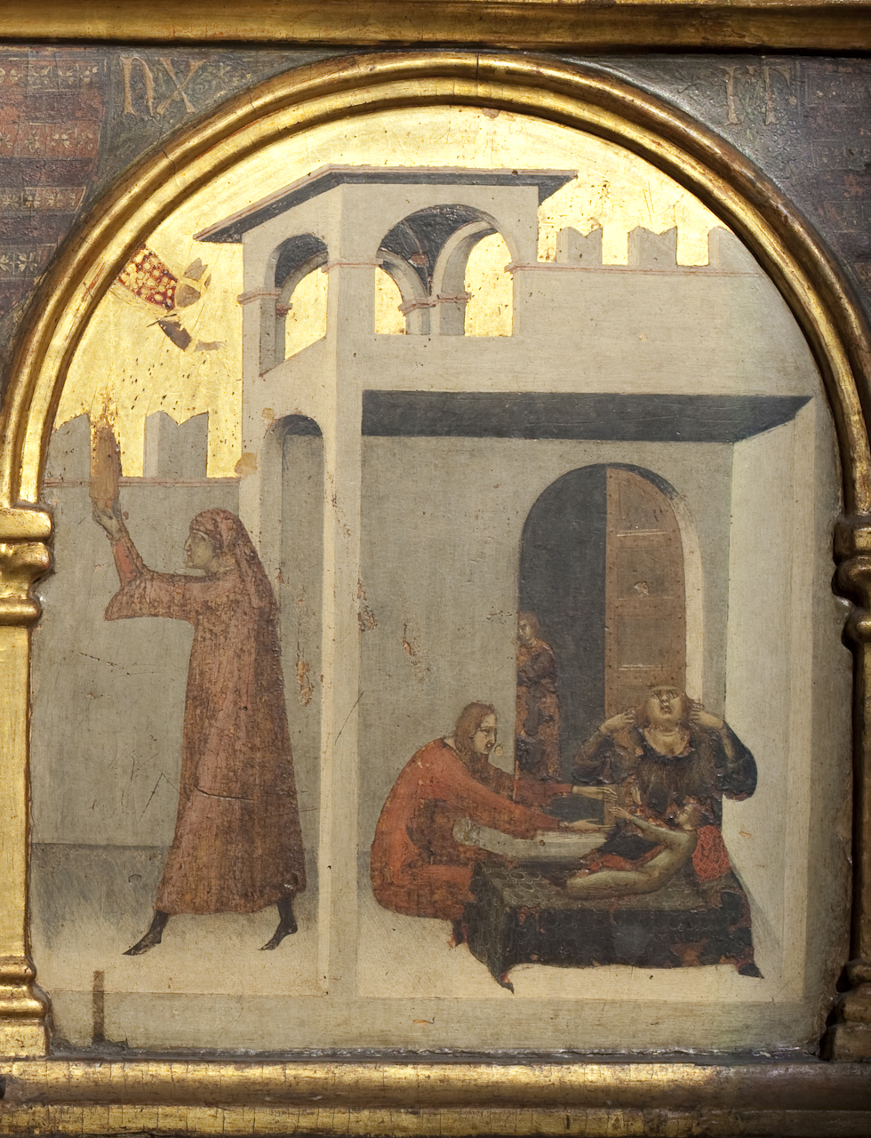 San Ludovico di Tolosa resuscita un bambino (dipinto, elemento d'insieme) di Martini Simone (sec. XIV)