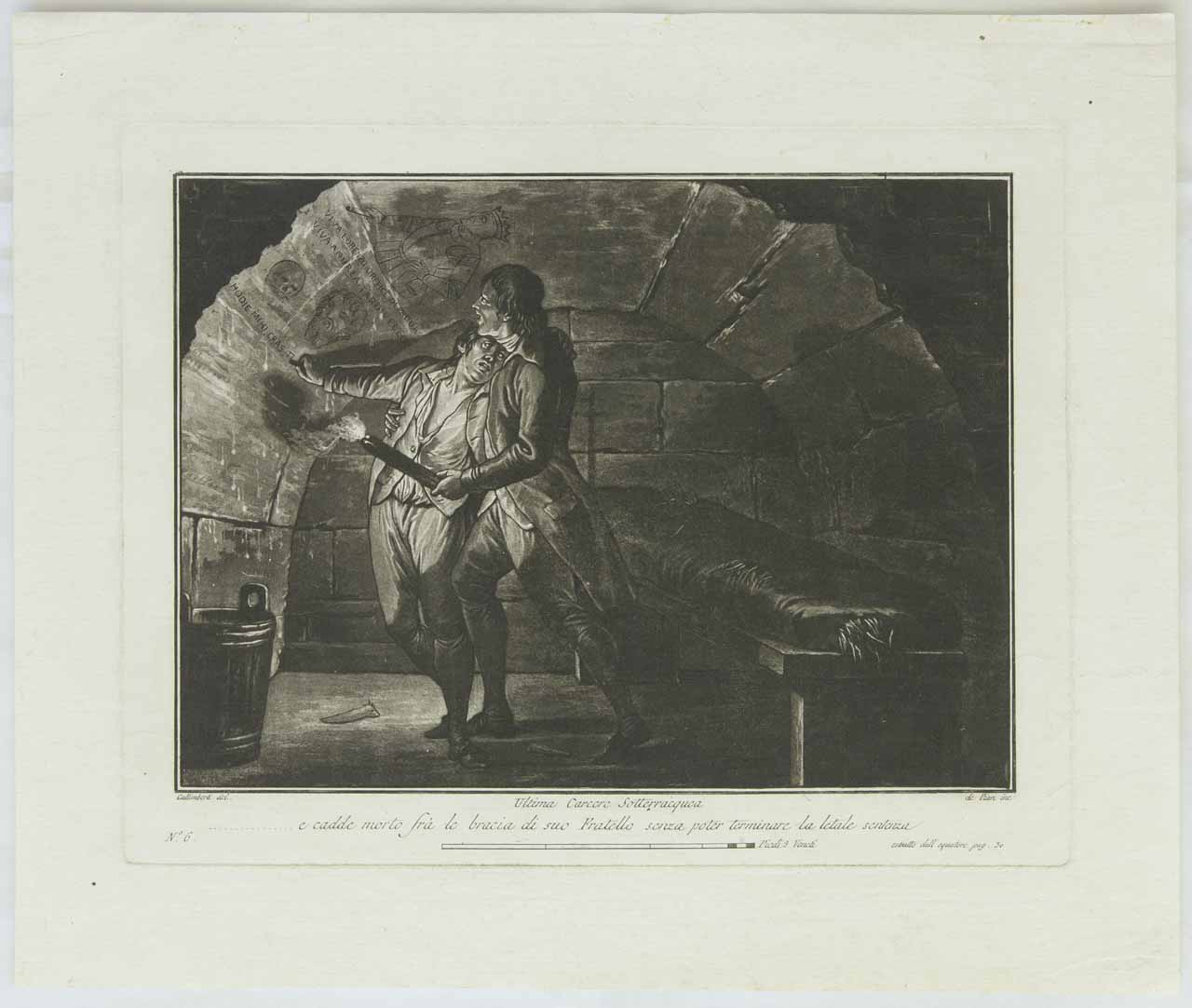 Interno di cella con due prigionieri (stampa, serie) di De Pian Giovanni Maria, Galimberti Francesco - ambito veneto (sec. XVIII)