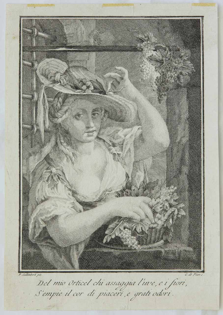 Contadina con canestro d'uva (stampa, serie) di De Pian Giovanni Maria - ambito veneto (sec. XVIII)