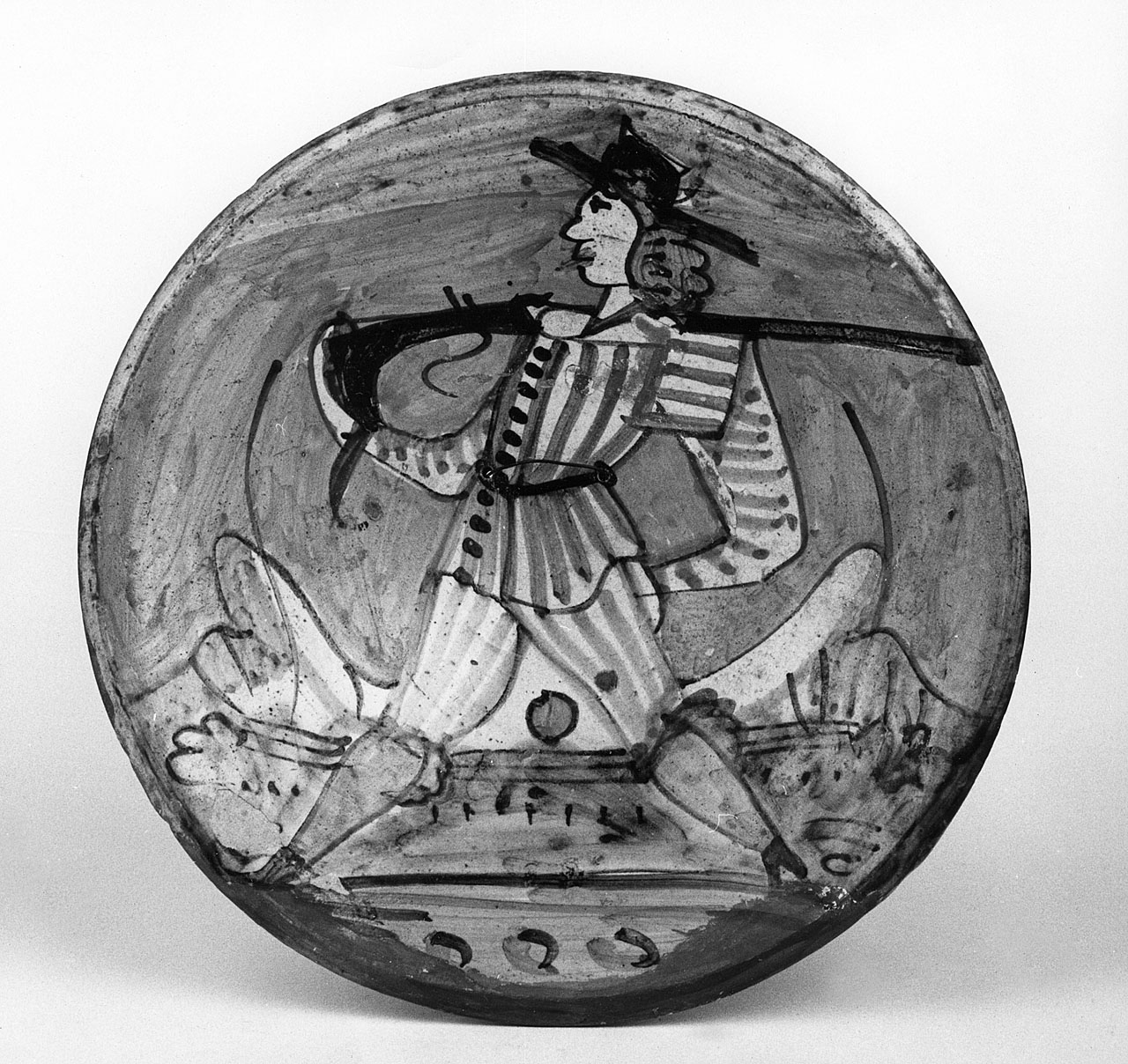 figura maschile (piatto) - manifattura di Montelupo (ultimo quarto sec. XVII)