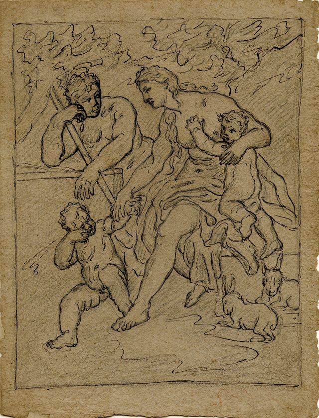 Adamo ed Eva con Caino e Abele (disegno, opera isolata) - ambito napoletano (seconda metà XVIII)
