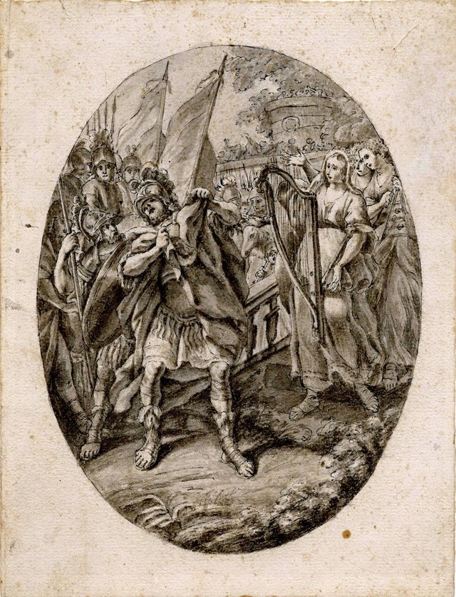 le ancelle presentano l'arpa a Saul (disegno, opera isolata) di Fischetti Alessandro (attribuito) - ambito napoletano (terzo quarto XVIII)