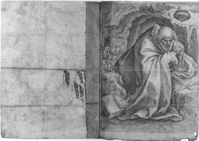 Santo in preghiera (disegno, opera isolata) di Falocco Niccolò (attribuito) - ambito molisano (prima metà XVIII)