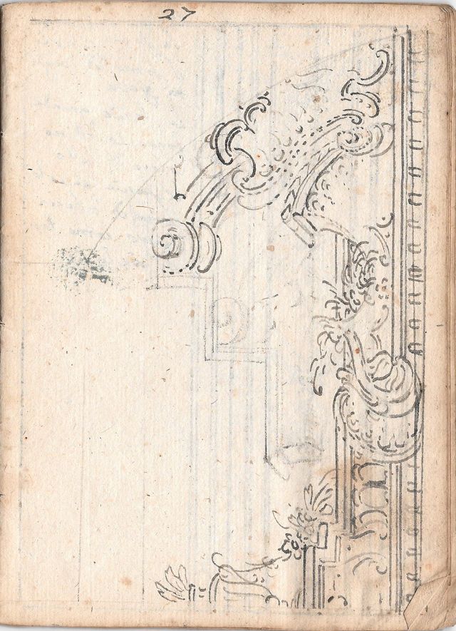 studio per elementi decorativi (recto), studio per parati (verso) (taccuino di disegni, elemento d'insieme) di Brunetti Ciriaco (attribuito) - ambito molisano (seconda metà XVIII)