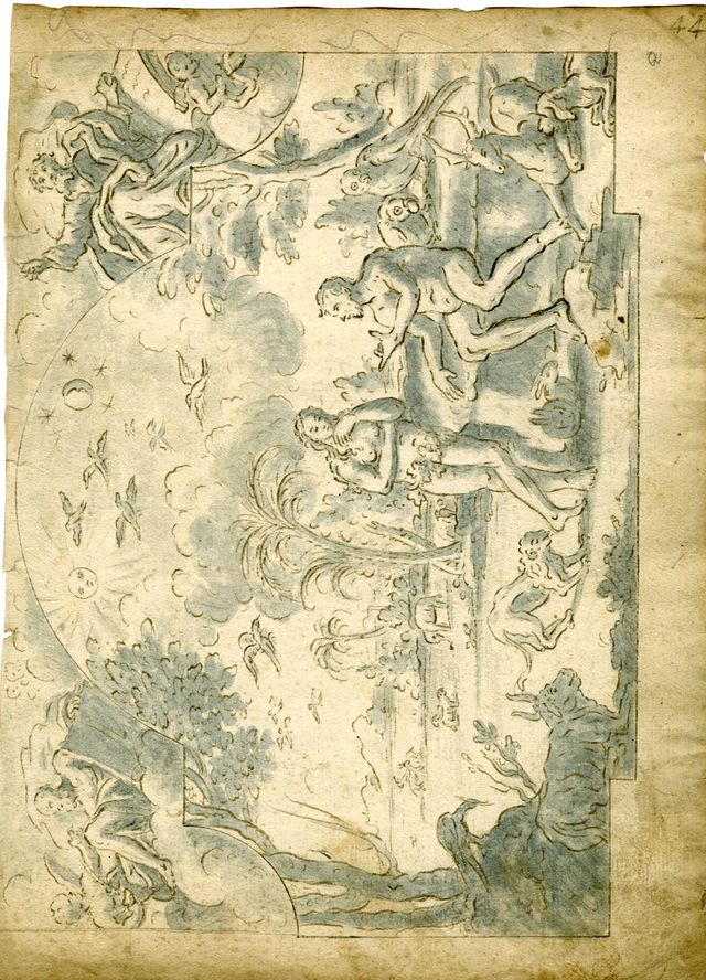 Adamo ed Eva nell'Eden (taccuino di disegni, elemento d'insieme) di Brunetti Ciriaco (attribuito) - ambito molisano (seconda metà XVIII)