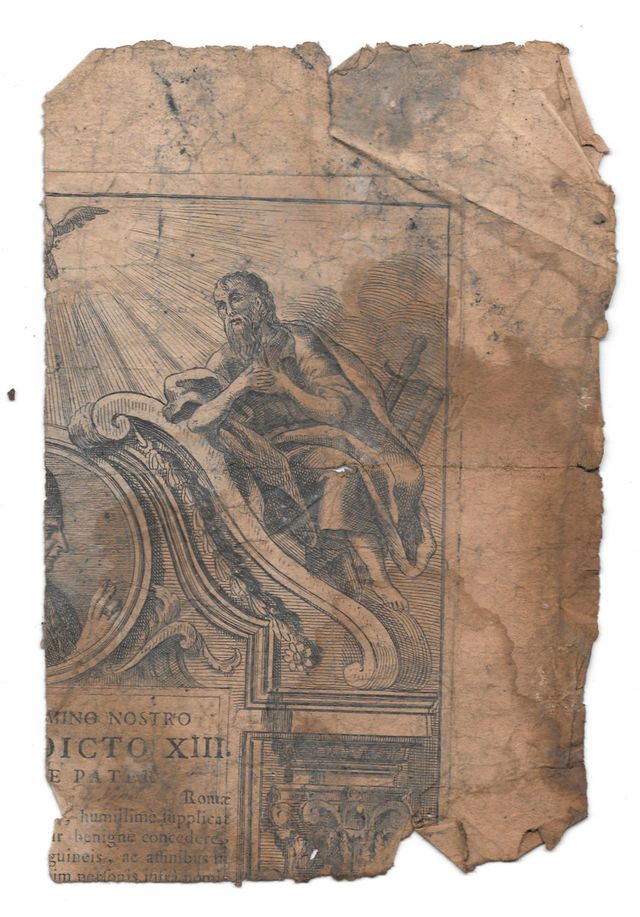 frammento di frontespizio con S. Paolo e Papa Benedetto XIII (stampa, elemento d'insieme) - ambito Italia centrale (XVIII)