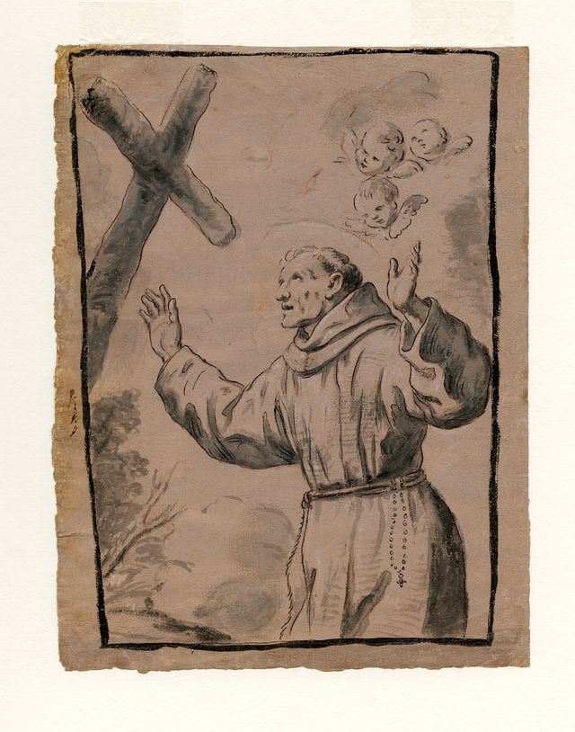 S. Pietro d'Alcantara adora la croce (disegno, opera isolata) - ambito molisano (seconda metà XVIII)