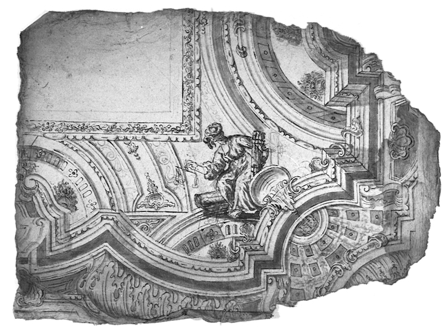 Progetto di angolare di volta (recto), Abbozzo di gamba (disegno, opera isolata) - ambito Italia centro-meridionale (XVIII)