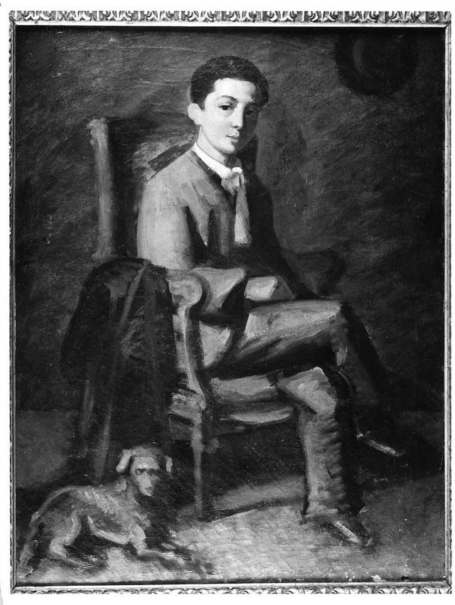 Ritratto di giovane con cane, ritratto d'uomo (dipinto) - ambito Italia meridionale (prima metà XX)