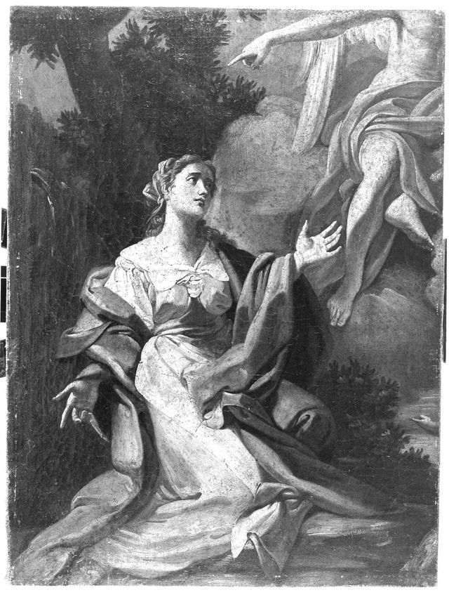 Agar e Ismaele nel deserto confortati dall'angelo (dipinto, frammento) di Vaccaro Domenico Antonio (attribuito) (primo quarto XVIII)