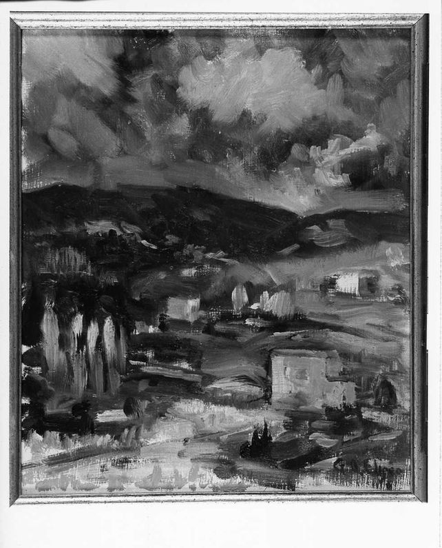 paesaggio con architetture (dipinto) di Eliseo Giuseppe Ottavio (prima metà XX)