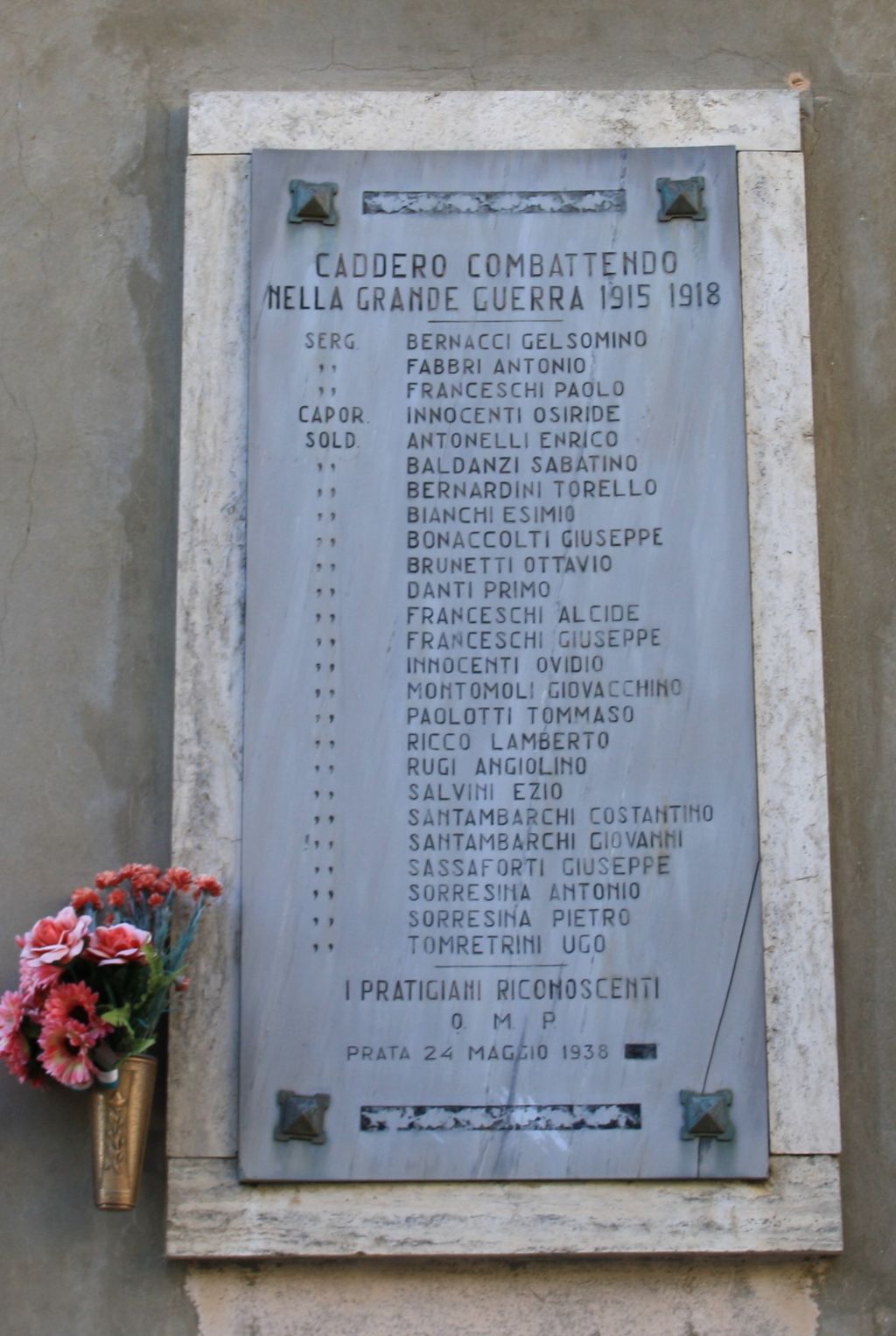 lapide commemorativa ai caduti - bottega toscana (sec. XX)