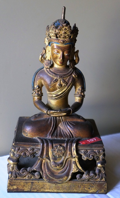 buddha coronato, divinità seduta (statuetta, opera isolata) - manifattura cinese (?) (fine sec. XIX)